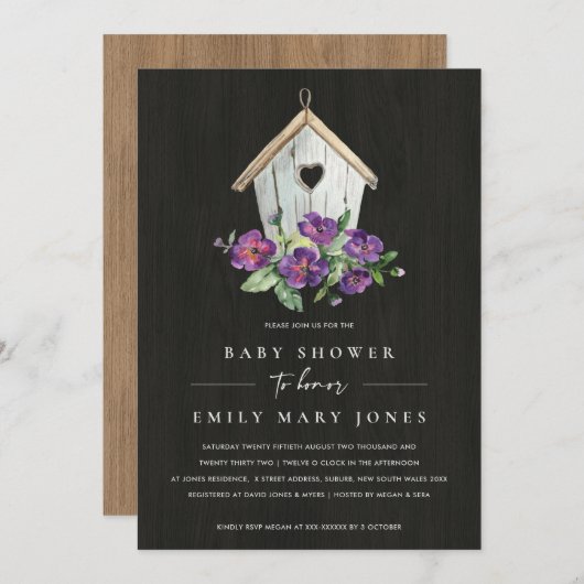 BLACK-HOLZ-BABY-SHOWER EINLADUNG (Vorne/Hinten)