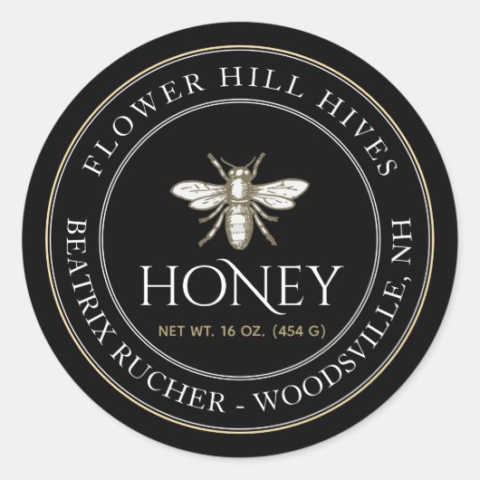 Black Honey Label mit französischer Biene Runder Aufkleber (Vorderseite)