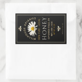 Black Honey Label mit Honigbienen und Daisy Rechteckiger Aufkleber (Tasche)