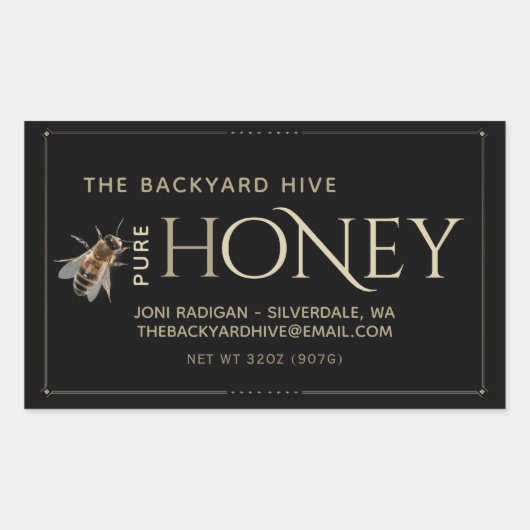 Black Honey Label mit realistischer Biene und Gren Rechteckiger Aufkleber (Vorderseite)