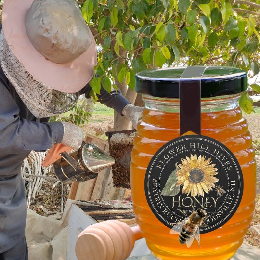 Black Honey Label Sonnenblumen und Metallic Gold T Runder Aufkleber