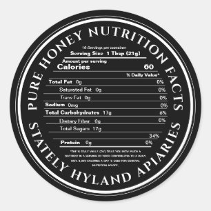 Black Honey Nutrition Facts Label Apiary Name Runder Aufkleber