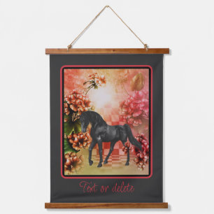 Black Horse Blume Fantasy Art Personalisiert Wandteppich Mit Holzrahmen