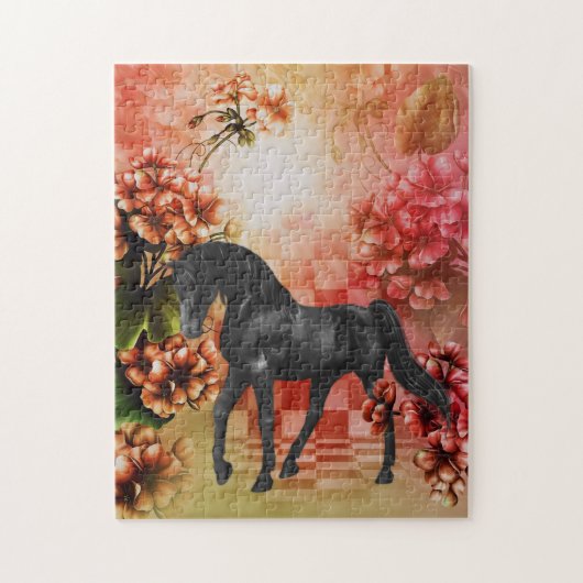 Black Horse Blume Fantasy Art Puzzle (Vertikal)
