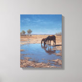 Black Horse Desert Water Reflection Art Leinwanddruck (Vorderseite)