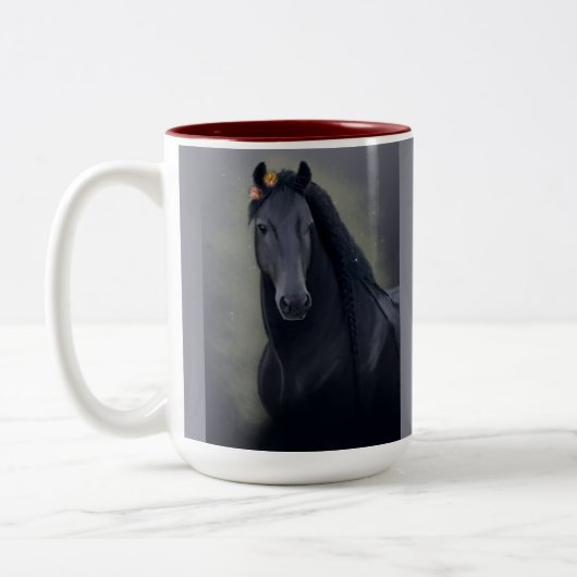 Black Horse Friesian - Coffee Tasse, Cup Zweifarbige Tasse (Links)