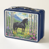 Black Horse Girls Blume Rosa Blauer Spaß Metall Brotdose (Rückseite)