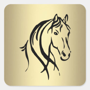 Black Horse Head Gold Quadratischer Aufkleber
