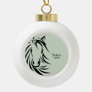 Black Horse Head Green Keramik Kugel-Ornament