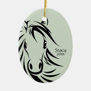 Black Horse Head Green Keramik Ornament