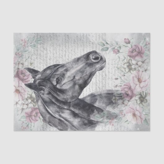Black Horse Meadow Fantasy Decoupage Seidenpapier (Vorderseite)