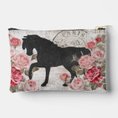 Black Horse Pink Rose Französisch Script Feminine Zubehörtasche (Rückseite)