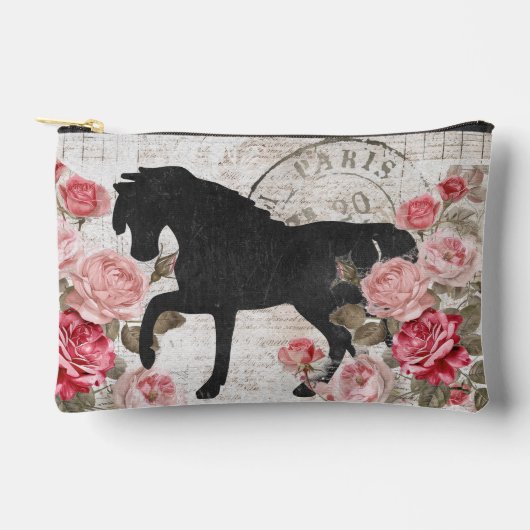 Black Horse Pink Rose Französisch Script Feminine Zubehörtasche (Vorderseite)