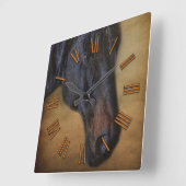 Black Horse Portrait on Rustic Parchment-effect Quadratische Wanduhr (Winkel)