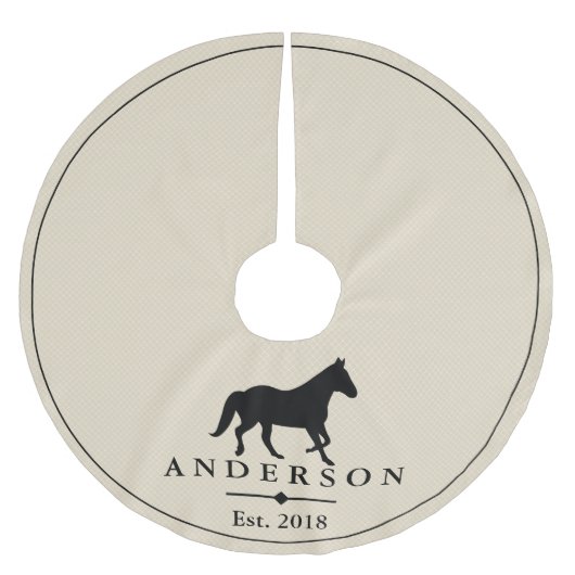 Black Horse Silhouette & Taupe | Personalisiert Polyester Weihnachtsbaumdecke (Vorderseite)