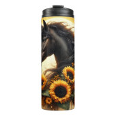 Black Horse Sunflower Butterfly Golden Glow Thermosbecher (Vorderseite)