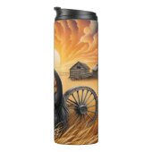 Black Horse Wheat Field Sunset Thermosbecher (Nach rechts gedreht)