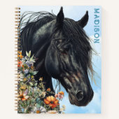 Black Horse Wildblumen Personal Spiral Notebook Notizblock (Vorderseite)