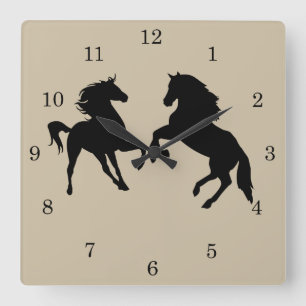 Black Horses - Choose / Add Your Text / Color Quadratische Wanduhr