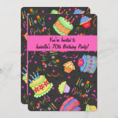 Black Hot Pink Cake 70. Geburtstag Einladung (Vorne/Hinten)