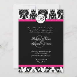 Black Hot Pink Damask Einladung zur Hochzeit