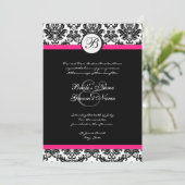 Black Hot Pink Damask Einladung zur Hochzeit (Stehend Vorderseite)