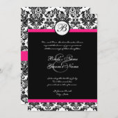 Black Hot Pink Damask Einladung zur Hochzeit (Vorne/Hinten)