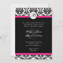 Black Hot Pink Damask Einladung zur Hochzeit