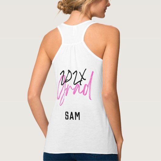 Black Hot Pink Grad Jahr Custom Chic Tank Top (Rückseite)