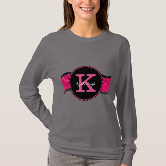 Black Hot Pink Greves Girly Glam Monogram Name T-Shirt (Vorderseite)