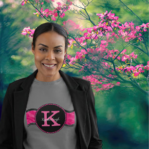 Black Hot Pink Greves Girly Glam Monogram Name T-Shirt