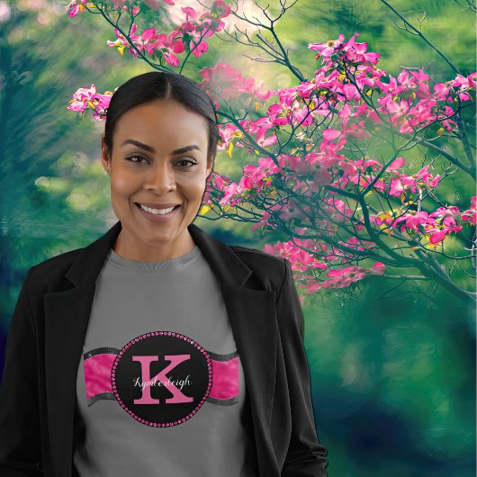 Black Hot Pink Greves Girly Glam Monogram Name T-Shirt