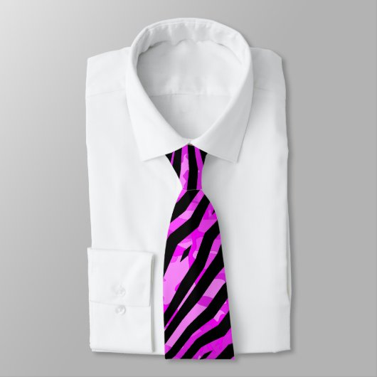 Black & Hot Pink Lava Zebra pattern Mens Tie Krawatte (Gebunden)
