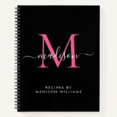 Black Hot Pink Magenta Monogram Script Name Rezept Notizblock (Vorderseite)