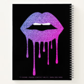 Black Hot Pink Purple Dripping Glitter Lips Makeup Notizblock (Rückseite)