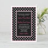 Black Hot Pink White Polka Dot Wedding Einladung (Stehend Vorderseite)