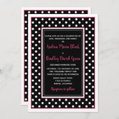 Black Hot Pink White Polka Dot Wedding Einladung (Vorne/Hinten)