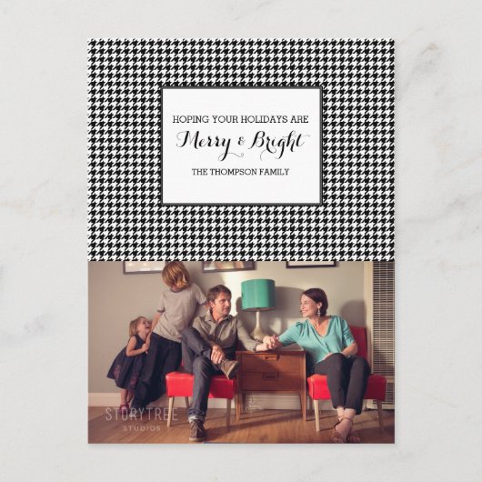 Black Houndstooth Holiday Foto Postcard Feiertagspostkarte (Vorderseite)