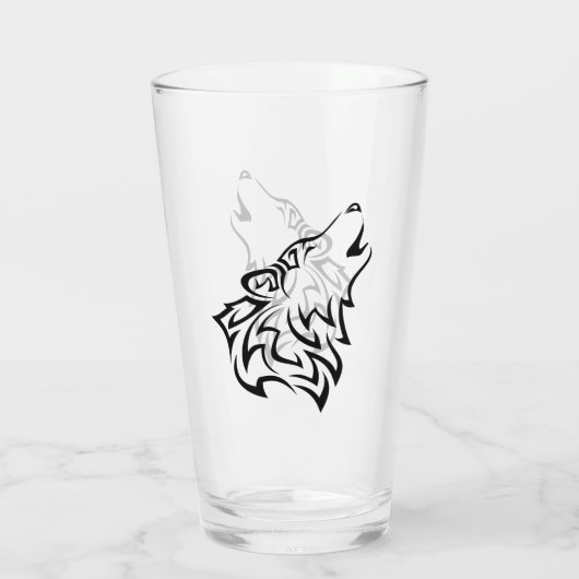 Black Howling Wolf Vector Tribal Glas (Rückseite)