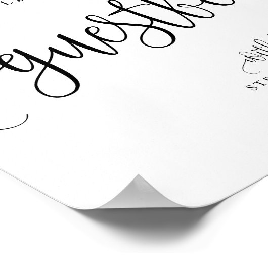 Black Hübsch Calligraphy Script Wedding Guestbook Poster (Ecke)