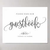 Black Hübsch Calligraphy Script Wedding Guestbook Poster (Vorne)