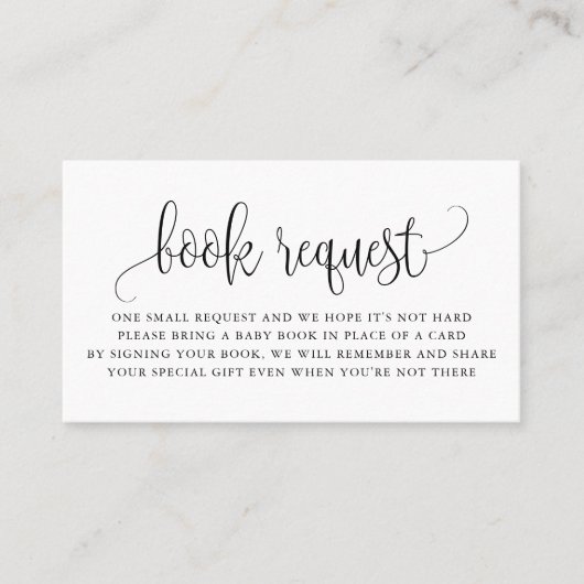 Black Hübsch Script Baby Shooting Book Request Car Visitenkarte (Vorderseite)