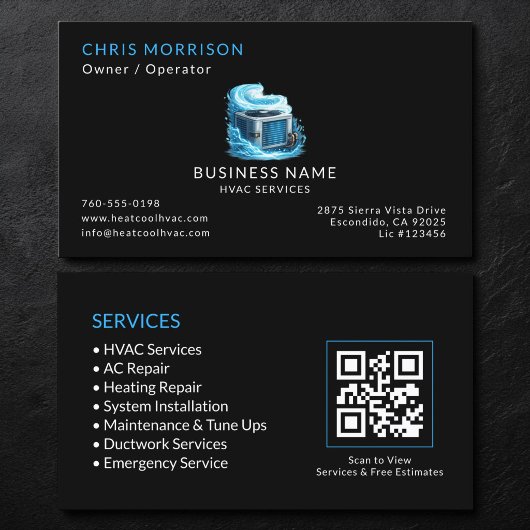 Black HVAC Services QR-Code Visitenkarte