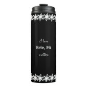 Black I Liebe Custom City Snowflake Muster Thermosbecher (Vorderseite)
