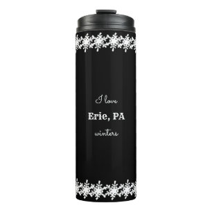 Black I Liebe Custom City Snowflake Muster Thermosbecher
