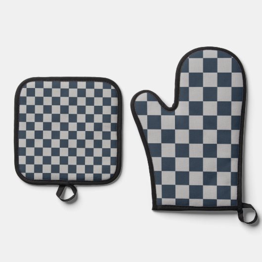 Black ice checkered board pattern ofenhandschuh & Topflappen-Set (Vorderseite)