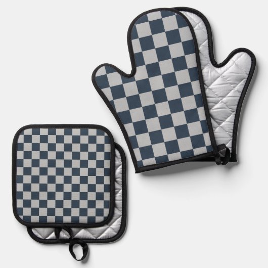 Black ice checkered board pattern ofenhandschuh & Topflappen-Set (Vorderseite/Rückseite)