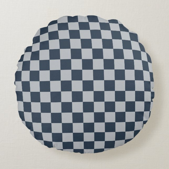Black ice checkered board pattern rundes kissen (Vorderseite)