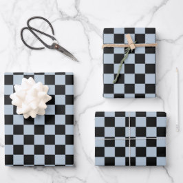 Black ice checkered pattern geschenkpapier set