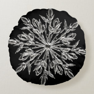 Black Ice Crystal Rundes Kissen